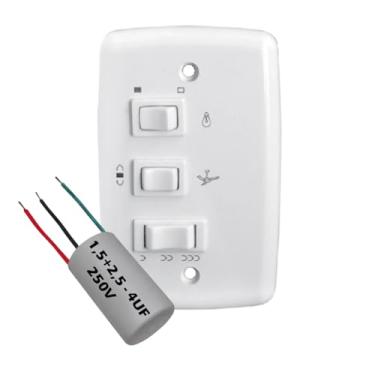 Imagem de Chave Capacitiva 220V Rima 3 Velocidades com 1 ou 2 Teclas de Luz e Capacitor 1,5+2,5uF – Controle para Ventilador de Teto com Reversão e Iluminação (1 Tecla de Luz)