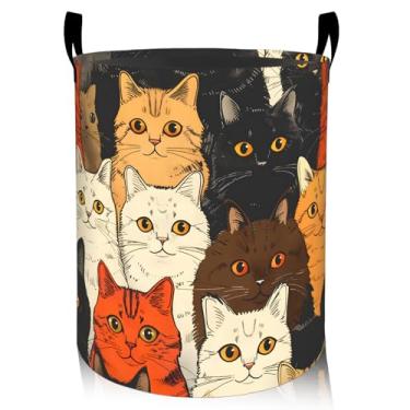 Imagem de ainori Cesto de roupa suja de gato divertido, pano Oxford, fofo, caprichoso, felino, roupa suja, cesto dobrável para decoração de quarto, presente com estampa de gatinho, organizador de brinquedos de