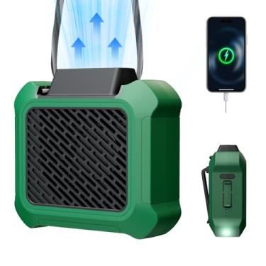 Imagem de Cyphyja Ventilador de cintura portátil com luz LED SOS, ventilador pessoal recarregável 22H, tempo de execução ultralongo, ventiladores de camisa vestíveis pequenos para acampamento/viagem (verde)