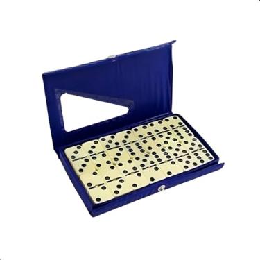 Imagem de Dominó Profissional Clássico, 28 Peças em Osso Sintético, Estojo em 4 Cores, Dimensões 15x9cm, Peças de 4cm com 10mm de Altura