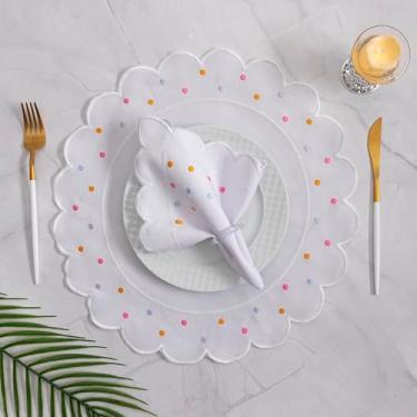 Imagem de Kit 12 Pçs 6 Lugares Mesa Posta Sousplat Jogo Americano Poá Bordado Claro