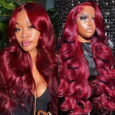 Imagem de Perucas frontais de renda ZGBZGB 99j Burgundy Human Hair Body Wave
