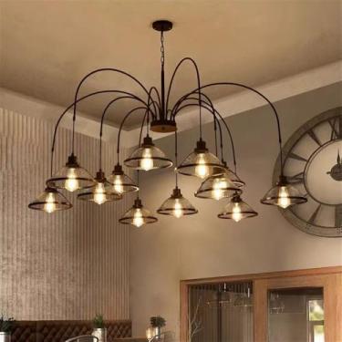 Imagem de Lustre americano retrô LED estilo industrial, criativo e com design eólico, ideal para sala de estar, restaurante, quarto, casa de campo, loft, loja de roupas, lan house, bar, luminária pend