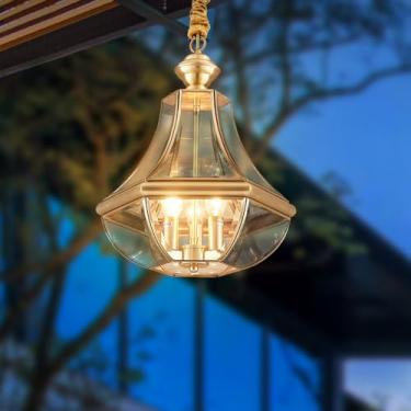 Imagem de Luminária pendente contemporânea em latão com LED e estrutura em cobre, à prova d'água IP65, ideal para áreas externas como jardim, varanda, pátio ou sacada (Estilo 3)