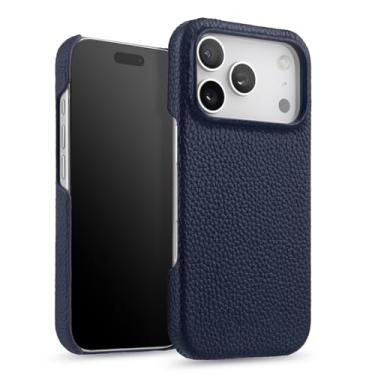 Imagem de LYJSMGZ Capa de couro genuíno para iPhone 17 Pro Max/17/17 Pro/17 Air, capa protetora contra arranhões, forro macio, suporte magnético, capa de carregamento sem fio, azul, 17