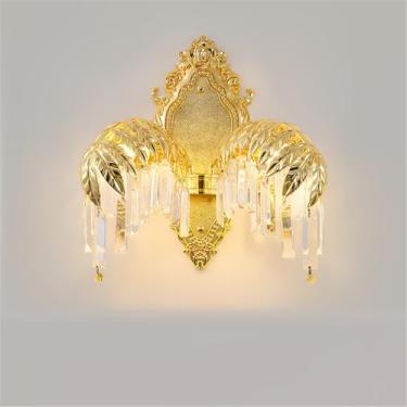 Imagem de Lustre de cristal de luxo europeu com LED, estilo americano, dourado, para sala de estar, restaurante, quarto, villa, hotel, duplex, luminária pendente (B 2 lâmpadas)