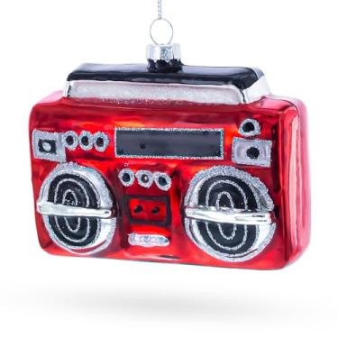 Imagem de Enfeite de Natal de vidro Boombox vermelho retrô