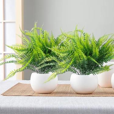 Imagem de 3 buquês de 7 ramos de folhas artificiais de samambaia de Boston planta de samambaia falsa decoração de vegetação de jardim, resistente ao desbotamento 47,5 cm