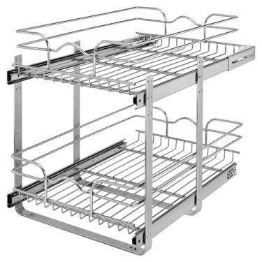 Imagem de Rev-A-Shelf Organizador de gaveta e prateleira de armário de cozinha de 2 andares, cesto de armazenamento de despensa deslizante em vários tamanhos, 38 x 55 cm, 5WB2-1522CR-1