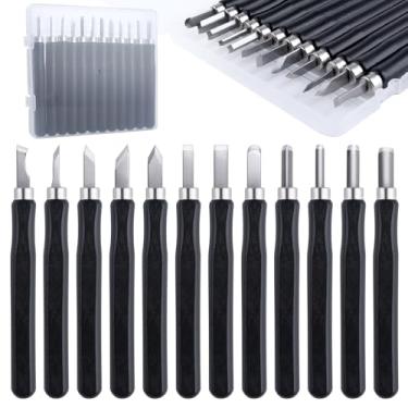 Imagem de Conjunto de 12 ferramentas de escultura em madeira SK2 de aço pequeno cinzel de madeira, kit de ferramentas de faca multiuso para esculpir à mão com caixa de armazenamento, kit de facas de escultura