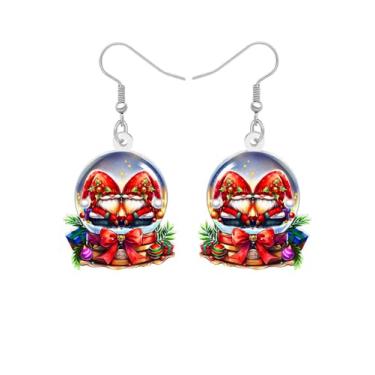 Imagem de Lindos brincos de globo de neve de Natal, presentes de Natal para mulheres, cena de inverno de acrílico com árvore de Natal, flocos de neve e gnomos, acessórios de joias de bola de cristal, Medium