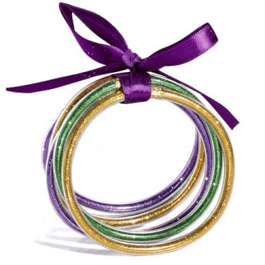 Imagem de 6 pulseiras femininas com glitter de carnaval para mulheres, à prova d'água, preenchidas com glitter, conjunto de pulseiras de silicone, roxo, verde, dourado, empilhável, acessórios para carnaval