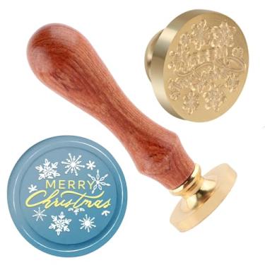 Imagem de Carimbo de lacre de cera de Natal Feliz Natal Carimbo de latão e uma alça de madeira carimbos cabeça para cartões de Natal, convites de festa, cartas, envelopes, cartões de felicitações, presentes