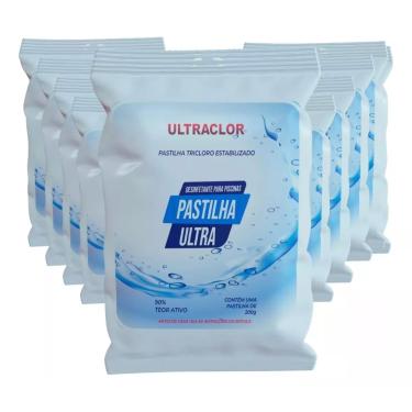 Imagem de Pastilha De Cloro Para Piscina Kit Com 10un De 200g Ultraclor Multiação Clarificante Desinfetante Oxidante PH Estável Ação Controlada 5x1
