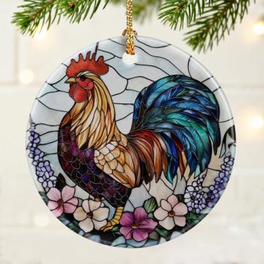 Imagem de Ornamento colorido de galo | Enfeites de Natal de fazenda, enfeites de pendurar para árvore, decorações de Natal, presente de decoração de feriado | Presentes para amantes de frango, fazendeiro |