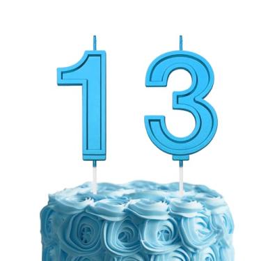 Imagem de Vela de aniversário azul com 13 números para bolo, velas de bolo com número de 6 cm para decoração de aniversário de casamento, celebração de festa de feliz aniversário