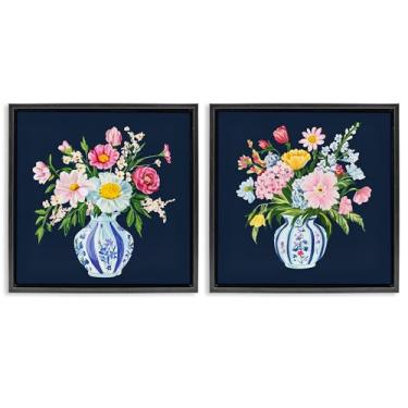 Imagem de Stupell Industries Conjunto de tela flutuante com moldura preta de 2 peças de vasos chinoiserie gêmeos, design por Yen, 25 x 25