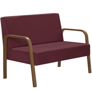 Imagem de Poltrona 2 Lugares Luna Braço Madeira Suede Bordô