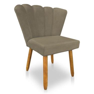 Imagem de Cadeira Poltrona Flor Veludo Pés Palito Castanho Capuccino