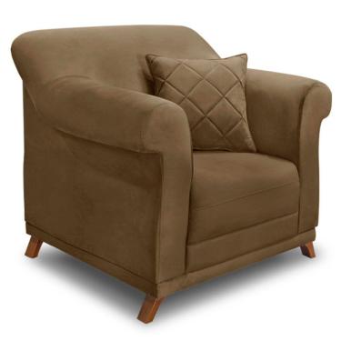 Imagem de Poltrona Para Sala De Estar Suede Pés Castanho Caramelo