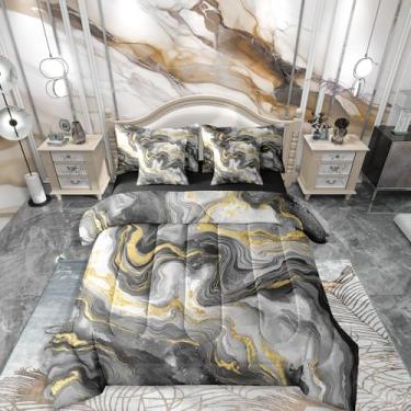 Imagem de Jogo de cama casal e edredom marmorizado, clássico, macio, simples, moderno, 7 peças, aquarela gradiente, tie dye em uma bolsa, decoração geométrica com estampa texturizada de mármore, decoração