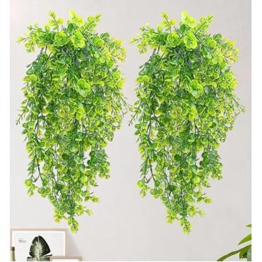 Imagem de Pacote com 2 plantas artificiais penduradas de 78 cm, plantas falsas de eucalipto, plantas de plástico resistentes a UV para ambientes internos e externos, parede, casamento, pátio, varanda, decoração