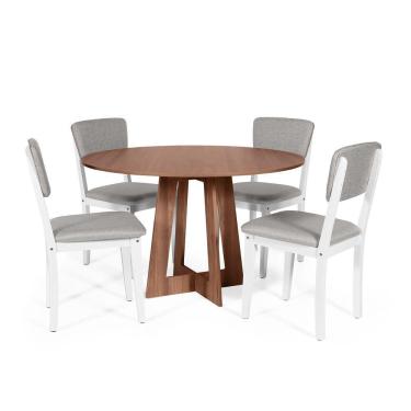 Imagem de Mesa De Jantar Redonda Montreal Noronha Com 4 Cadeiras Estofadas Ella Branco/cinza Claro