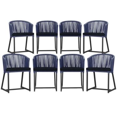Imagem de 8 Cadeiras De Jantar área Noronha Preta E12 Trama Original Azul