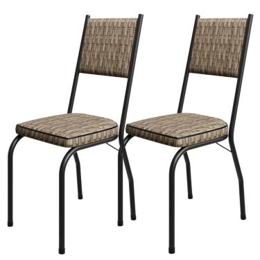 Imagem de Kit 2 Cadeiras Tubular Europa 258 Preto Assento Rattan Artef Rattan