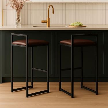 Imagem de Kit 2 Banqueta Alta Cozinha Balcão Gourmet Bar Corino Bancos Cor:marrom