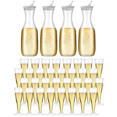 Imagem de Rtteri Pacote com 4 jarra de água grande de 1,417 g com tampa flip, pacote com 60 taças de champanhe de plástico transparente de 127,6 g, suprimentos de festa a granel adequado para banquetes