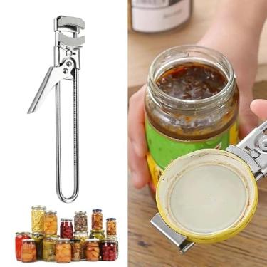 Imagem de 1 pç saca-rolhas manual ajustável multifuncional aço inoxidável abridor de latas, pegador de tampa de jarra, acessórios de cozinha