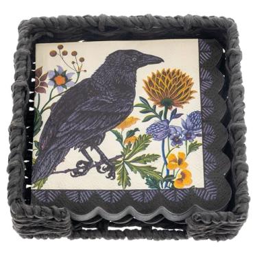 Imagem de Karma, Porta-guardanapos de coquetel de tecido para mesa e cozinha – Dispensador de guardanapos plano Boho para jantar em casa e ao ar livre, porta-guardanapos de papel, corvo