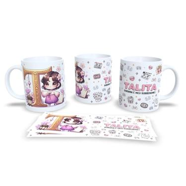 Imagem de Caneca Personalizada Anime Kawaii, Porcelana Branca, Design Amanda Dorama, Decorada com Ilustração Chibi e Padrões Fofos (t)