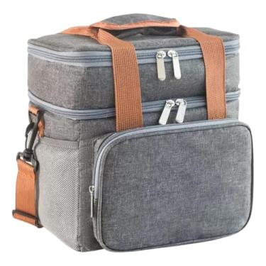 Imagem de Bolsa Térmica Cinza Impermeável com Dois Compartimentos Alças Duplas e Tiracolo para Academia, Piquenique Marmita e Praia