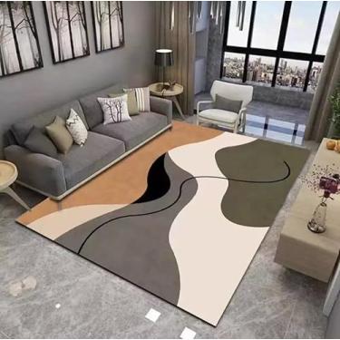 Imagem de Tapete Veludo, CR24 Geométrico 3D, Design Moderno, 200x240 cm, Antiderrapante, Tons Terrosos e Neutros, Indiano, para Sala de Estar, Alta Densidade