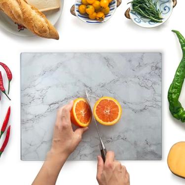 Imagem de Tábua de cortar vidro 40 x 30 cm: Protetor de bancada de vidro para cozinhas - Durável, protetor de bancada de vidro higiênico - Resistente a arranhões, à prova de calor, fácil de limpar - Design de