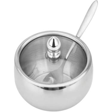 Imagem de Açucareiro De Aço Com Tampa De Vidro E Colher Cozinha