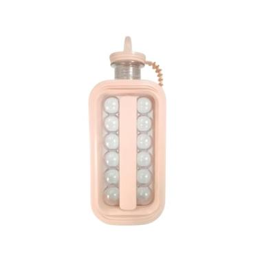 Imagem de Forma de Gelo com 12 Esferas, Plástico PP Livre de BPA, Rosa, 27x10,5cm, Tampa Protetora e Alça Retrátil, para Drinks e Bebidas