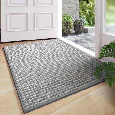 Imagem de QiCaiJia Tapete de porta frontal 43 cm x 76 cm, absorvente e lamacento, resistente à sujeira, lavável, antiderrapante, discreto, tapete para porta de entrada, cinza