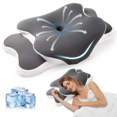 Imagem de Travesseiro refrescante para suporte de pescoço, travesseiro cervical ajustável, confortável para dormir, almofadas ergonômicas de espuma viscoelástica inodoras, travesseiro ortopédico para dormir de
