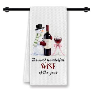 Imagem de CosxHabitat Toalha de prato de cozinha de vinho de boneco de neve de Natal, presentes para amantes de vinho, boneco de neve engraçado de inverno, toalhas de chá decorativas de mão para carrinho de bar