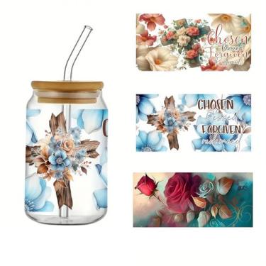 Imagem de F04C24K01 UV DTF Cup Wraps Inverno UV DTF Transferência Adesivo Impermeável para Copos de Vidro, Mobiliário, Artesanato DIY, Adesivos de Transferência para DIY Garrafa de Água Laptop Decalque Madeira