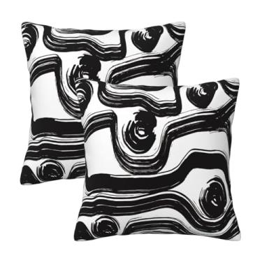 Imagem de Weiscode Capas de almofada listradas em preto e branco 45,7 x 45,7 cm, conjunto de 2 capas de almofada quadradas de arte abstrata decorativa boho para área externa de fazenda, sofá-cama, sala de estar
