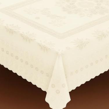 Imagem de Dependable Industries inc. Essentials Toalha de mesa de vinil estilo renda – Design floral de crochê em relevo, capa de mesa durável e limpa para sala de jantar, cozinha e uso interno/externo (marfim