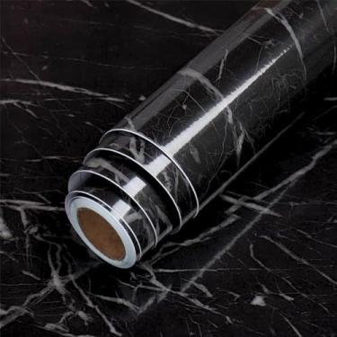 Imagem de Papel de Parede Adesivo Mármore Preto com Veios Brancos, PVC Vinílico, 5 Metros x 60cm, Impermeável, Decorativo para Paredes e Móveis