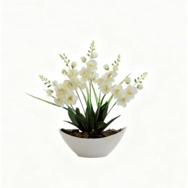 Imagem de Arranjo de Orquídea Artificial Planta Decorativa Vaso e Casca Polida (Branco1)