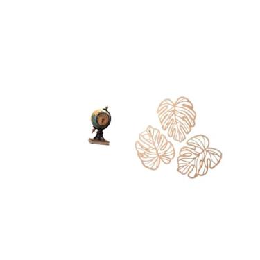 Imagem de Fenteer Relógio de Mesa Moderno com Globo Terrestre E Decoração de Parede em Madeira com Folhas de Palmeira, Peça Criativa E Artesanal para Escritório, Quarto