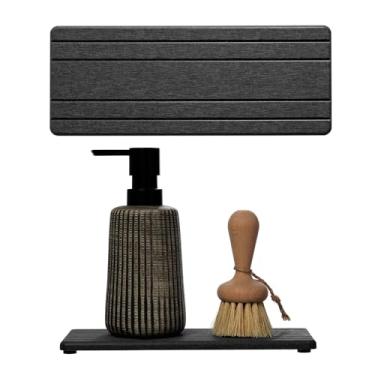 Imagem de Razborci Bandeja De Secagem Rápida Pedra Diatomita, 2 Peças, Para Banheiro E Bancada Cozinha, Porta-Copos Bebida Absorvente Água Instantânea, Organizador Pia, Suporte Esponja Sabão, Cinza Escuro, 23