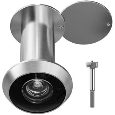 Imagem de TSMIMTS Visualizador de porta, visor de porta HD de latão sólido de 200 graus, com broca de 16 mm (5/20.3 cm) e capa de privacidade, compatível com porta grossa de acabamento de níquel acetinado de